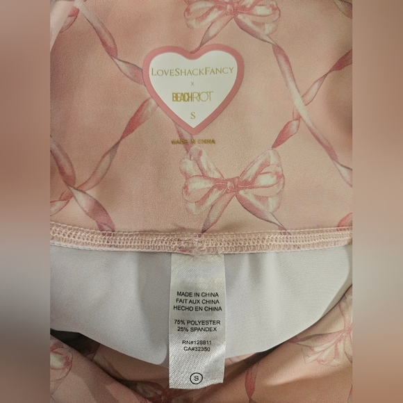 LoveShackFancy x Beach Riot Bow Print Leggings Pink High Rise Size S Coquette - Picture 4 of 7